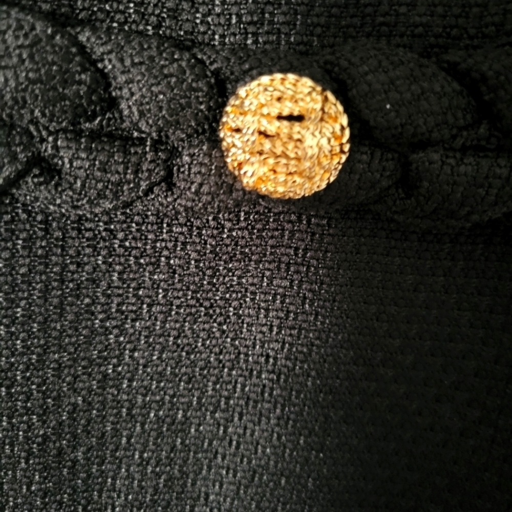 Entro Women's Mini Black Dress With Braided Neck And Gold Button Detail. Size M - Picture 8 of 9